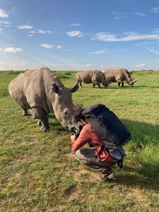 Photographer Jon A Juarez documenting the northern white rhinos at Ol Pejeta Conservancy