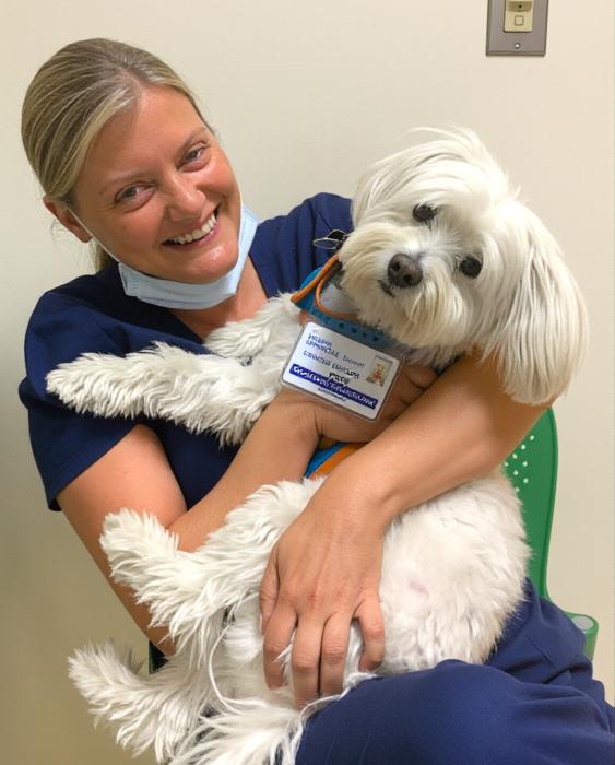 Linda Bulone and therapy dog, Aiden