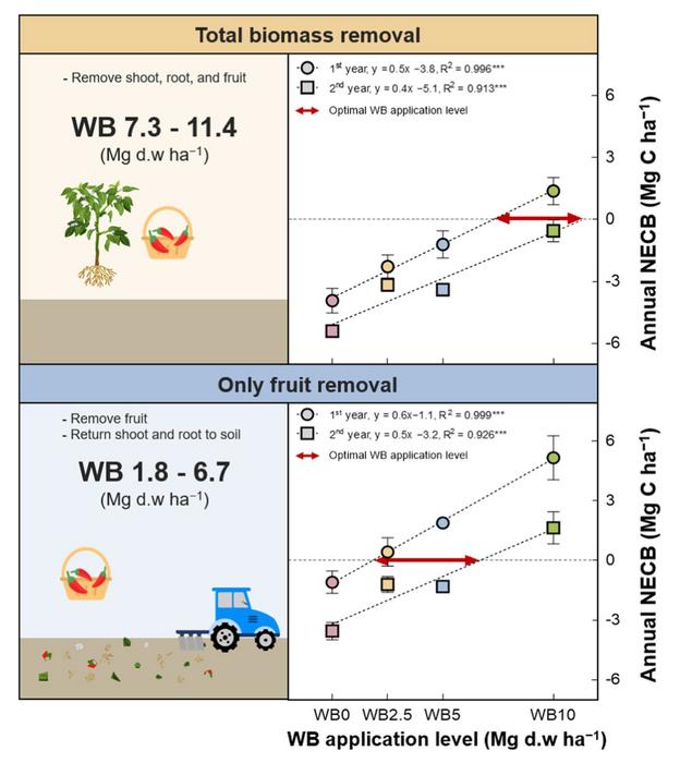 Sustainable woody biochar application for improving net ecosystem carbon budget, yield and soil properties in red pepper cropping systems: a two-year field study
