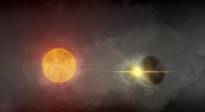 Planetary collision artistic rendering