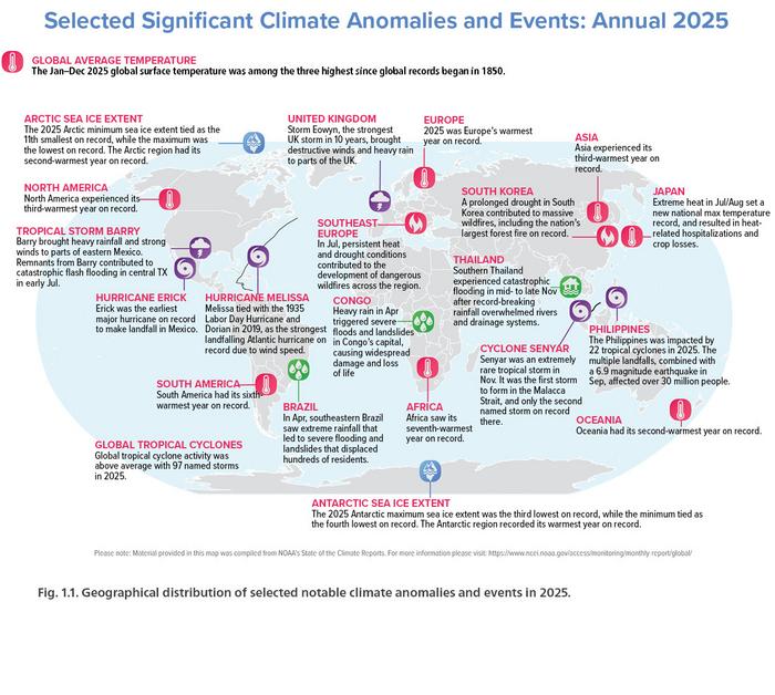 Selected Significant Climate Anomalies and Events: Annual 2025