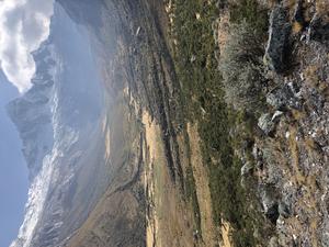 The Upper Santa Cruz Valley in Peru, showing darker ridges of moraines that were left behind as the glaciers receded.