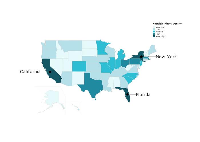 USA nostalgic places map