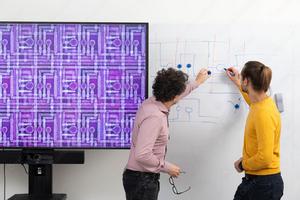 Researchers Tosato and Scappucci at work