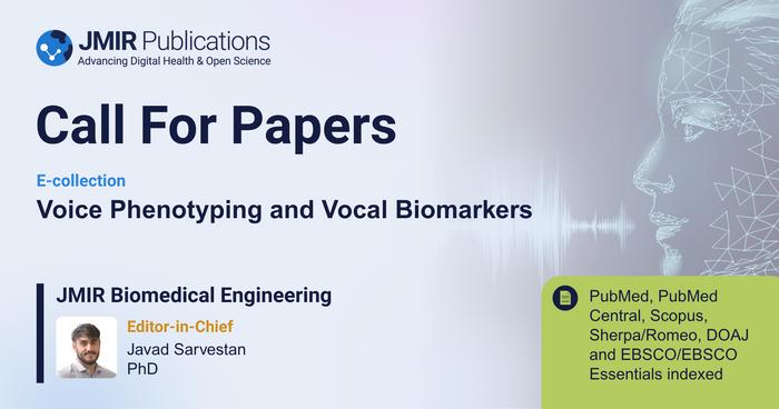 JMIR Biomedical Engineering Invites Submissions on Voice Phenotyping and Vocal Biomarkers