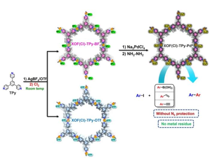 Construction and application of a halogen-bonded organic framework based on N⋯Cl+⋯N bond