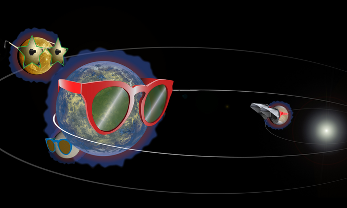 Cartoon illustrating planetary photobombing