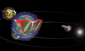 Cartoon illustrating planetary photobombing
