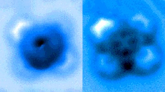 Iron phthalocyanine molecule before and after bond rupture