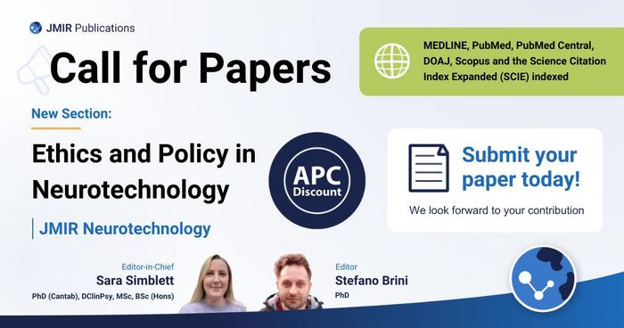 JMIR Publications’ JMIR Neurotechnology Invites Submissions on the Responsible and Ethical Use of Neurotechnology