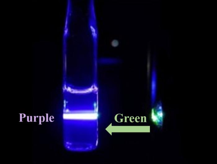 Green light is converted into brighter purple light using the newly synthesized molecule