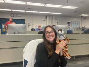 Jessica and Aubie inside the DIII-D control room