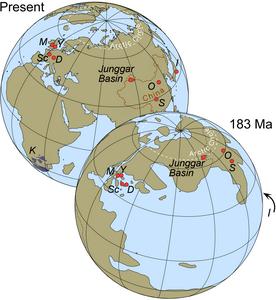 Location map of the present-day and Early Jurassic Junggar Basin