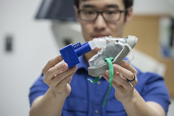 Joshua Kimof Medical University of South Carolina demonstrating how mask works