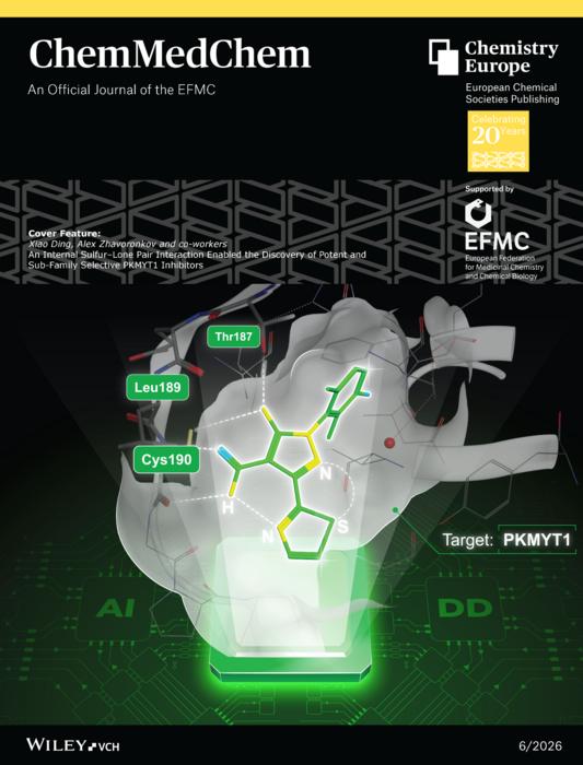 Recently, the Insilico team’s research entitled “An Internal Sulfur-Lone Pair Interaction Enabled the Discovery of Potential and Sub-Family Selective PKMYT1 Inhibitors” was invited for publication as a cover Feature in ChemMedChem