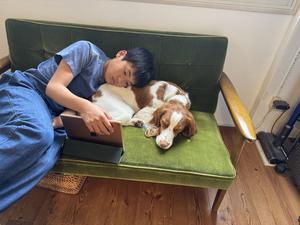 A middle-school boy and his dog