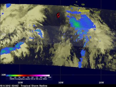 Nadine's Light to Moderate Rainfall East of Center