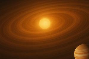 An illustration of a Jupiter mass planet migrating through a protoplanetary disk