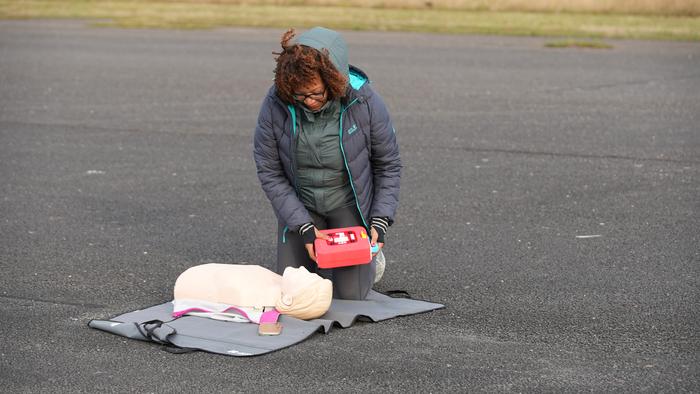 Person with defibrillator