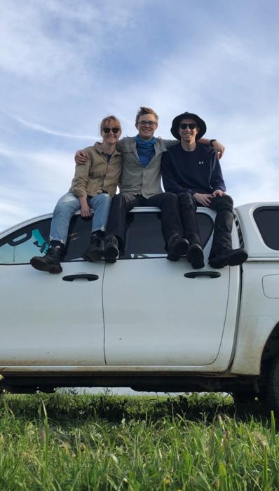 Joshua Kestel (centre) with field work volunteers William Thomas (right) and Lily Whelehan (left).