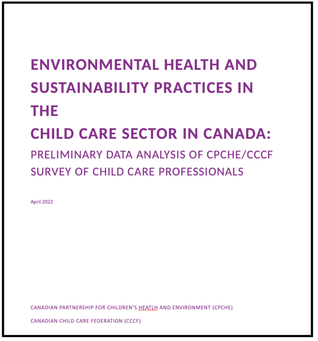 Cover of the report, "Environmental Health and Sustainability Practices in the Child Care Sector in Canada"