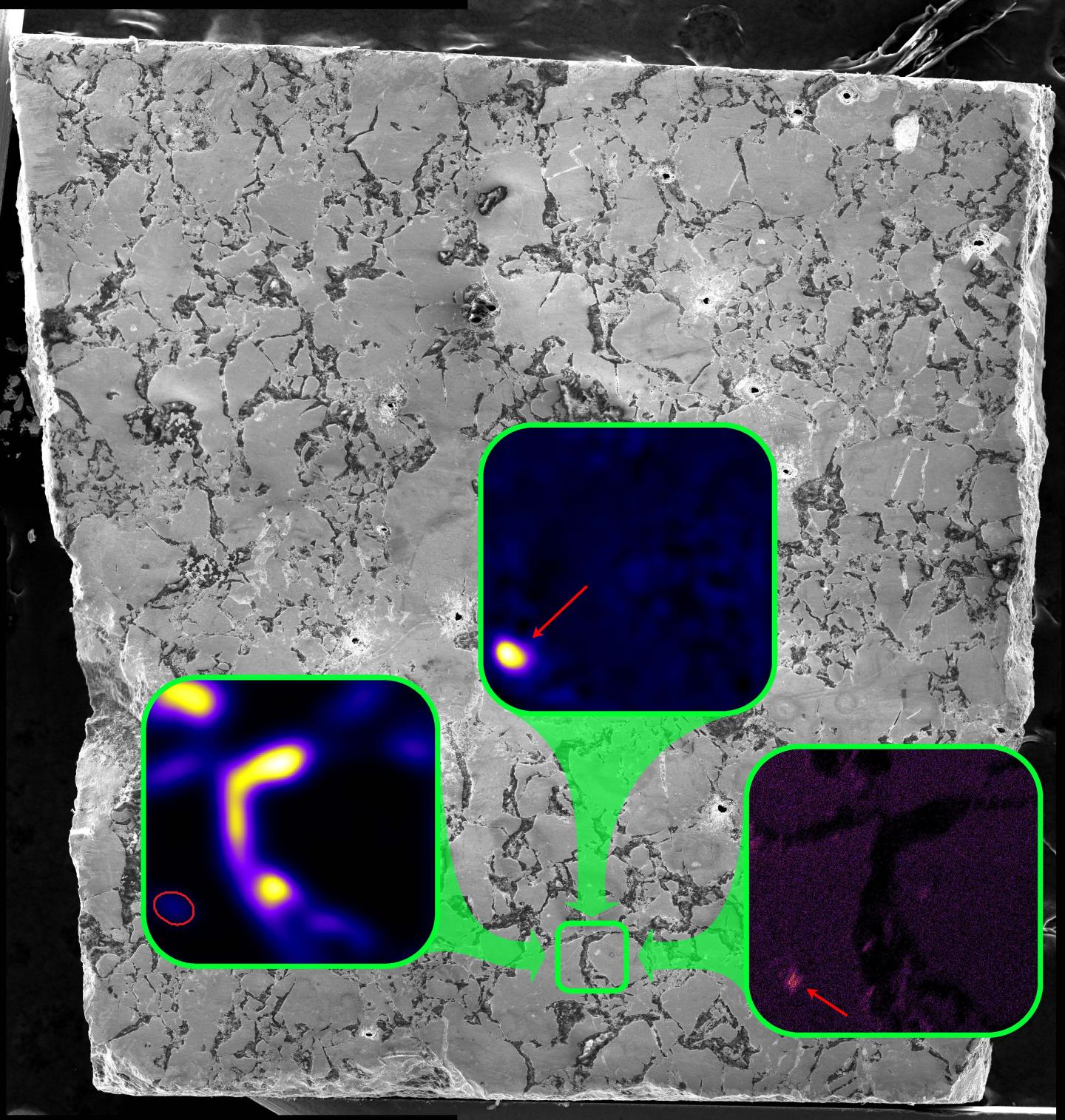 Scanning Electron Microscope Image of Uranium Ore from the Oklo Natural Nuclear Reactor.