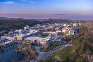 The sun rises over the Oak Ridge National Laboratory campus.