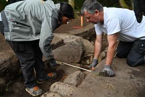 Audrey Blanchard and Jean Noel Guyodo, University of Nantes, during the excavation of Le Plasker