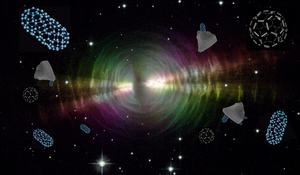 Cartoon depicting carbon nanotubes and a protoplanetary nebula