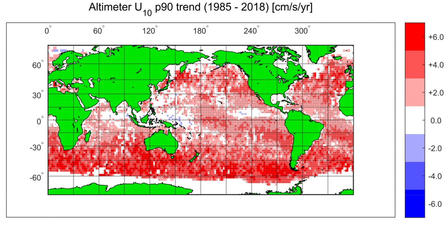 Global Trends in Extreme (90th Percentile) Wind Speed Over the Period 1985-2018
