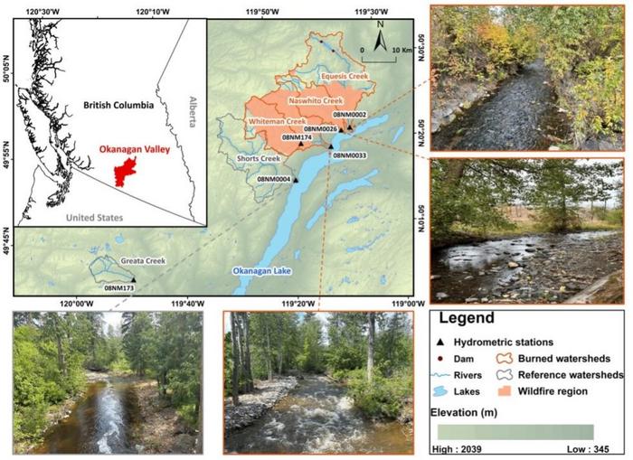Locations of the Okanagan Valley, study watersheds, and sampling sites.