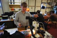 Dr Helena Wiklund Examining Specimens