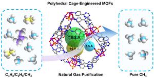 Cover diagram of polyhedral cage-engineered MOFs for efficient methane purification from natural gas.