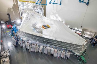 NASA's Webb Sunshield Stacks Up to Test