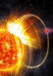 Exoplanet HIP 67522 b triggers flares from its host star (artist’s impression)