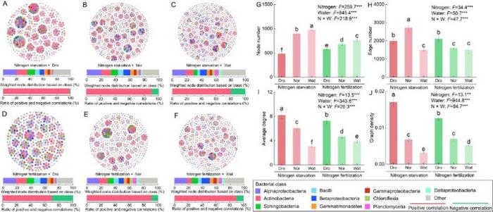 Co-occurrence patterns of rhizospheric bacterial communities as influenced by nitrogen and water supply.