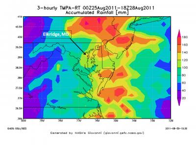 Rainfall Map  Irene's Rainfall along the US East Coast.