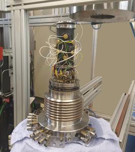 Rock sample with sensors attached