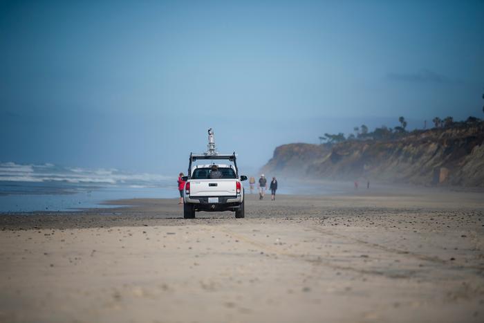 Truck equipped with a LiDAR system conducts survey of a San Diego beach