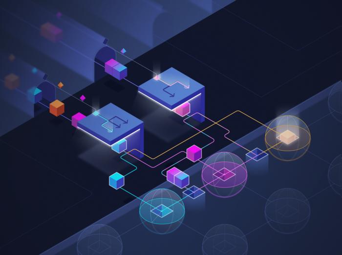 An artist’s rendering of time multiplexing of control signals to a quantum computer.