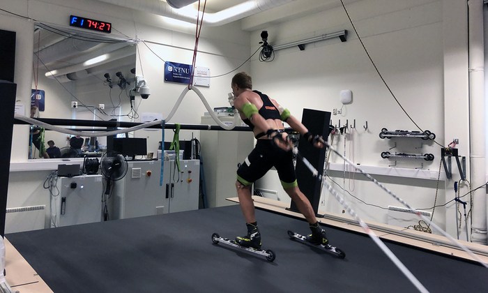 Cross-country skier on treadmill