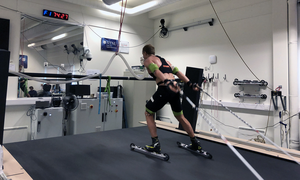 Cross-country skier on treadmill