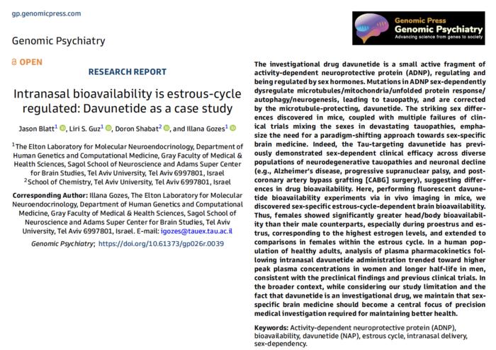Intranasal bioavailability is estrous-cycle regulated: Davunetide as a case study