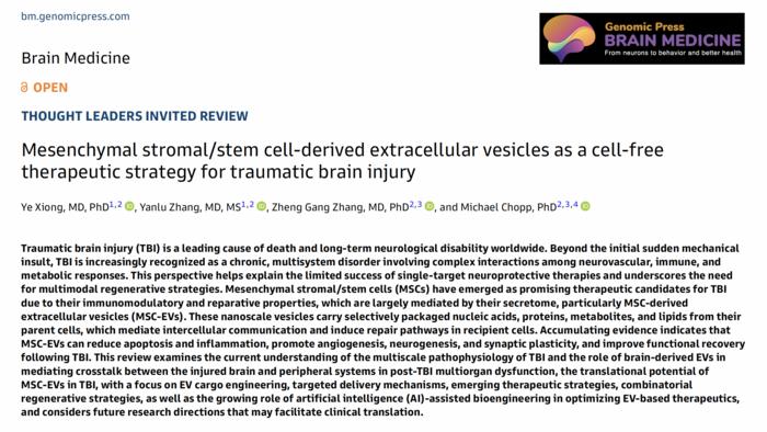 Mesenchymal stromal/stem cell-derived extracellular vesicles as a cell-free therapeutic strategy for traumatic brain injury