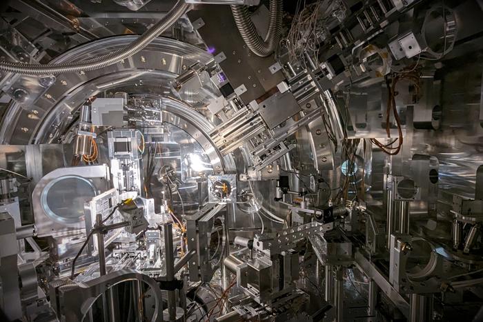 Target chamber at the High Energy Density instrument at the European XFEL, where two optical lasers operated by the HIBEF consortium enable the creation of extreme states of matter.