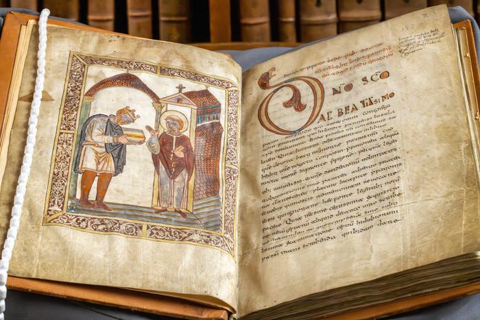3.  10th-century manuscript open at portrait of Æthelstan
