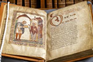 3.  10th-century manuscript open at portrait of Æthelstan