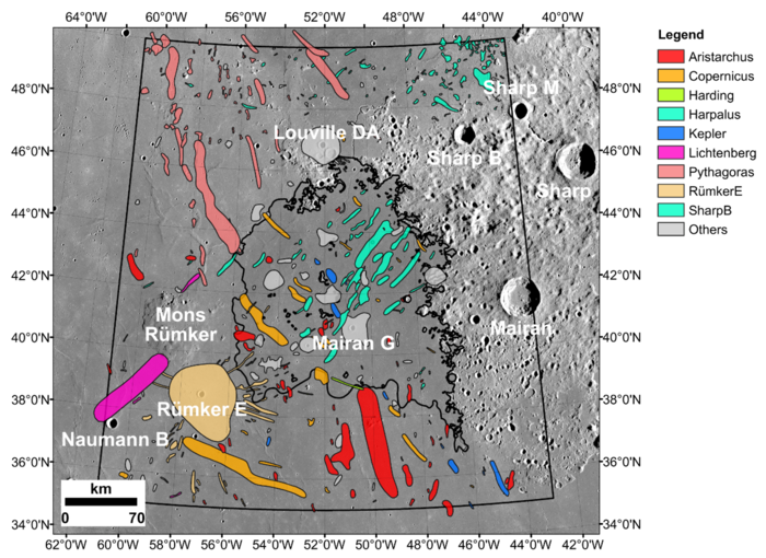 Location of the Chang’e-5 landing site, showing nearby impact craters that were examined as possible sources of exotic fragments among the recently returned lunar materials