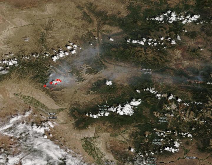 NASA's Aqua Captures Pine Gulch Fire's Smoke Traveling to Vail