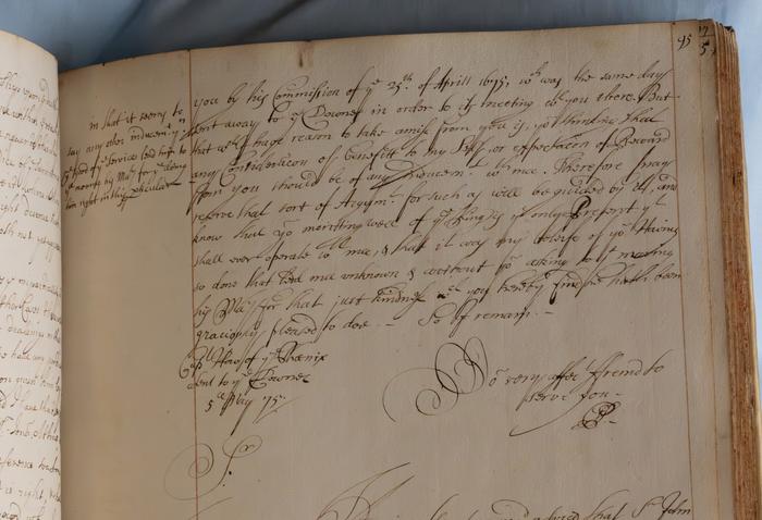 Pepys letter rebuking John Howe for offering bribe